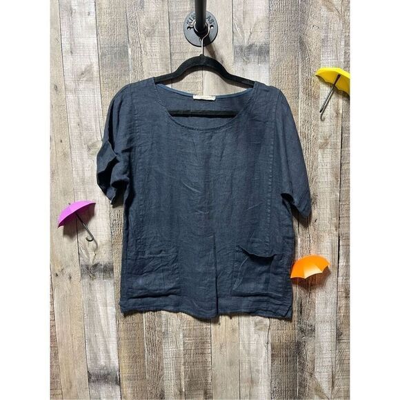 Francesca Bettini Navy Linen Top - Picture 1 of 4